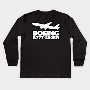 Boeing B777-200ER Silhouette Print (White) Kids Long Sleeve T-Shirt